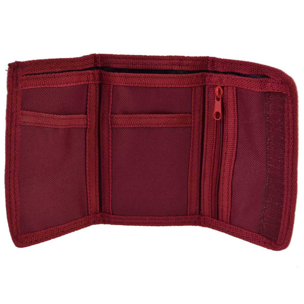 Gents Boys Canvas Wallet Trifold Sports Girls Cycling Running Plain New Burgundy