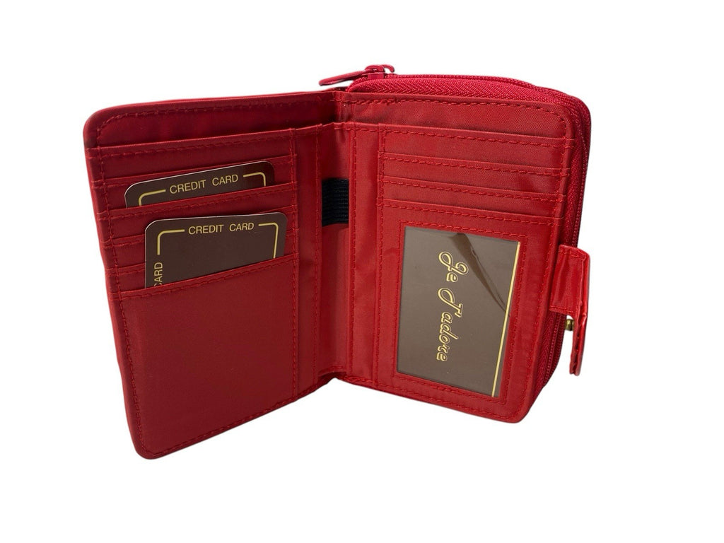 Je Tadore Patch Leather Bifold Purse Multiple Compartments and Slots Red New