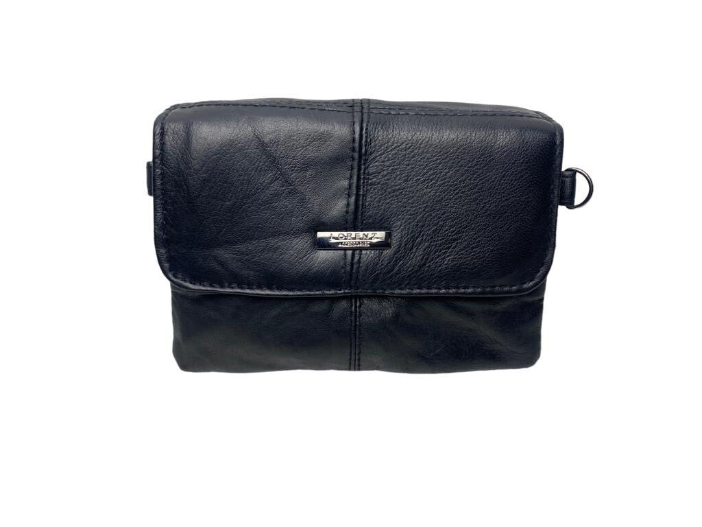 Lorenz Womens Soft Leather Purse Bag Clutch Triple Zipped Detachable Strap Black