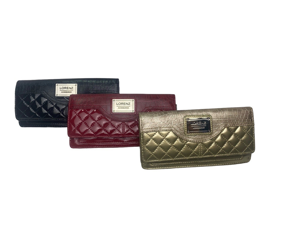 Lorenz Ladies Quilted Patent Purse Credit Card Wallet  Notes Coins Clutch New