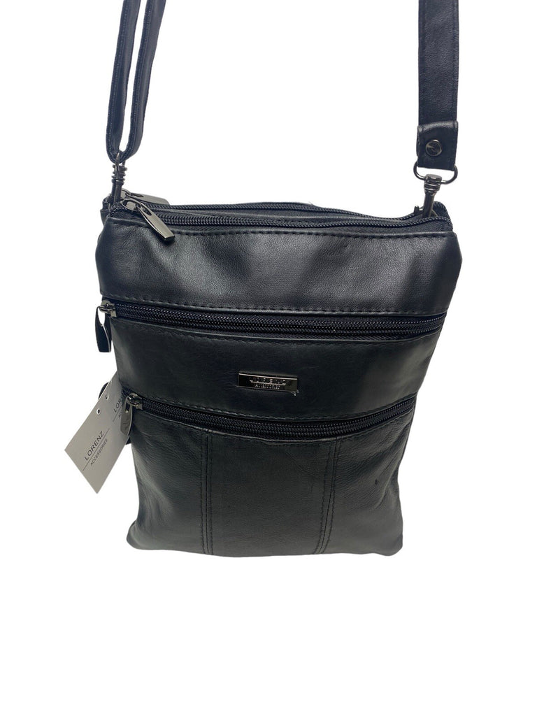Lorenz Real Soft Leather Cross Body Shoulder Twin Section Travel Bag Black New