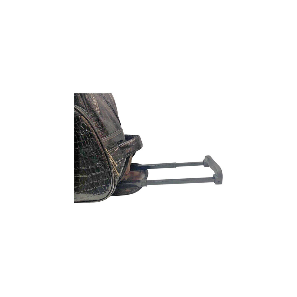 Ladies Black Crocodile Pattern Travel Holdall Wheeled Bag Fashion Hand Luggage