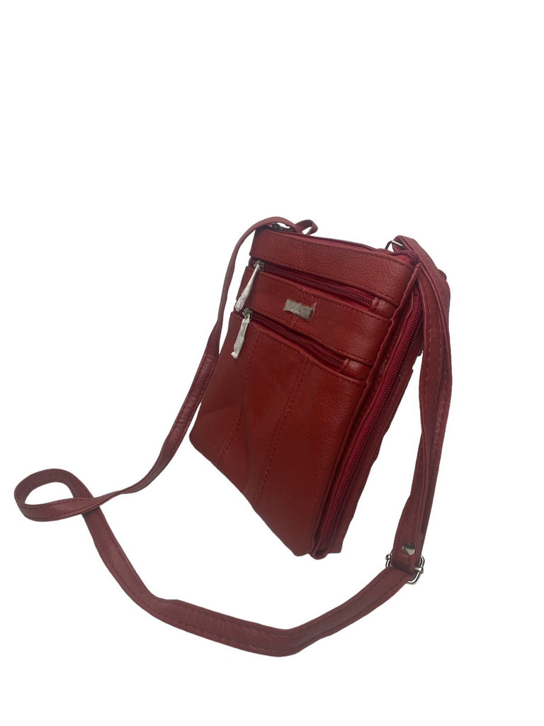 Lorenz Genuine Cowhide Leather Crossbody Shoulder Bag 3 Zipper Compartments