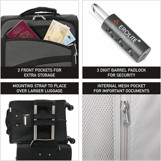 Aerolite 21" Lightweight 4 Wheel Carry On Hand Cabin Luggage Suitcase 33L Black