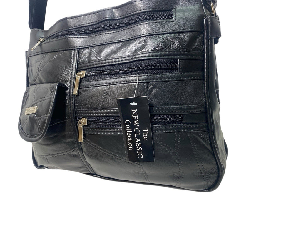 Ladies Womens Patchwork Leather Handbag Shoulder Cross Body Bag Multiple Zip New