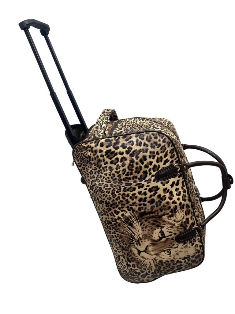 Ladies Leopard Animal Print Travel Holdall Wheeled Bag Fashion Hand Luggage New