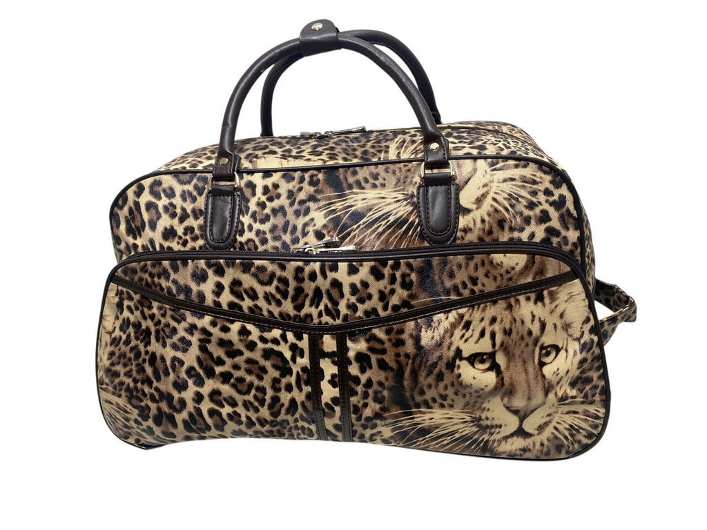 Ladies Leopard Animal Print Travel Holdall Wheeled Bag Fashion Hand Luggage New