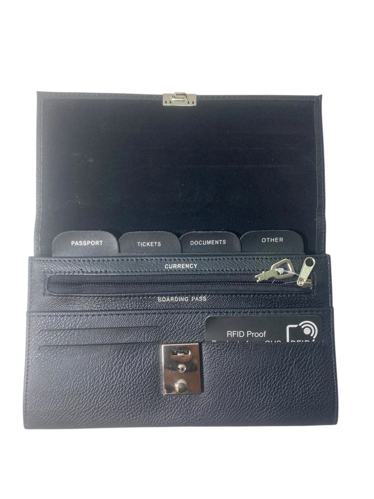 Soft Grain PU Unisex Travel Document Passport Organiser Holder Lockable Wallet