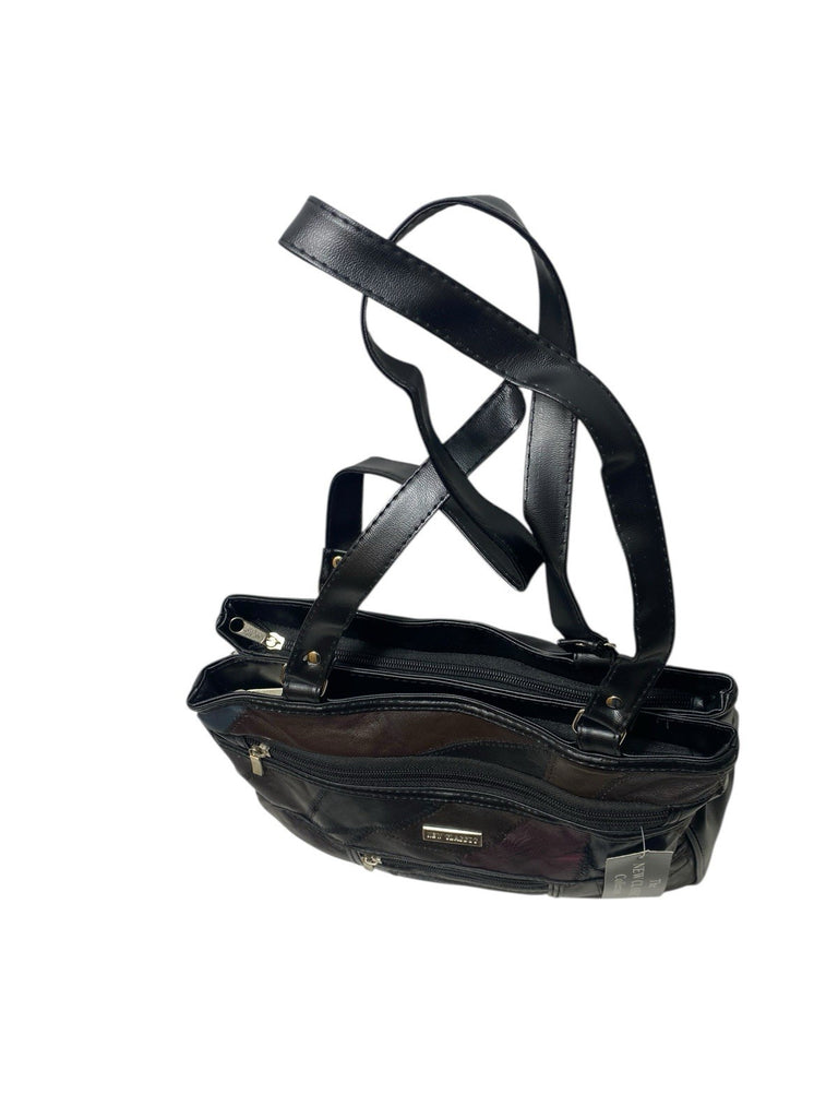 Ladies Womens Patchwork Leather Handbag Shoulder Bag Multiple Zipped New