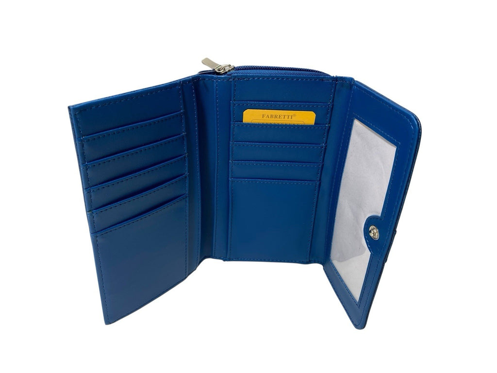 Fabretti Ladies Envelope Trifold Purse Clutch Coin Credit Card Wallet Blue New