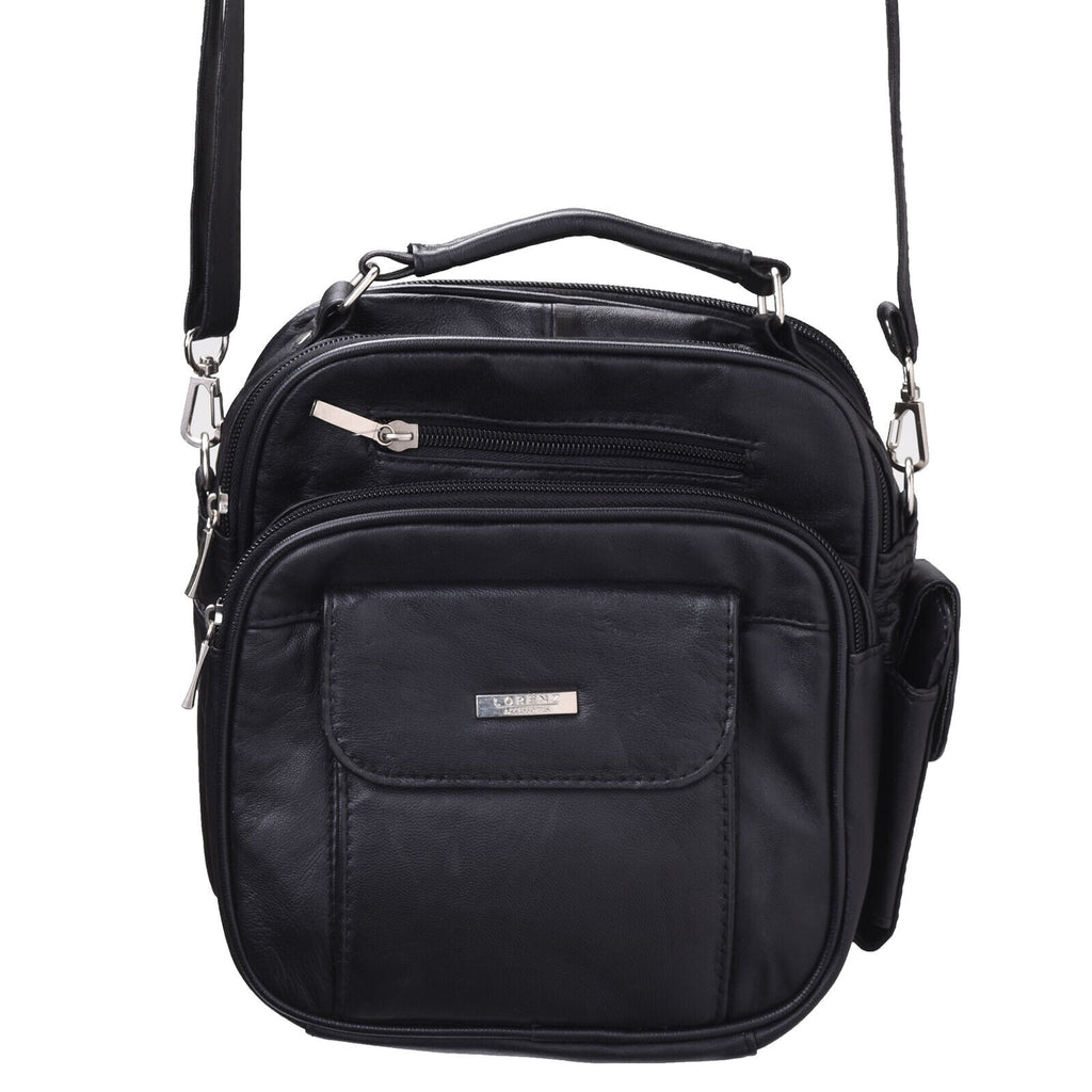 Black Leather Men Women Gents Travel Shoulder Handbag Cross Body Bag Zip Around
