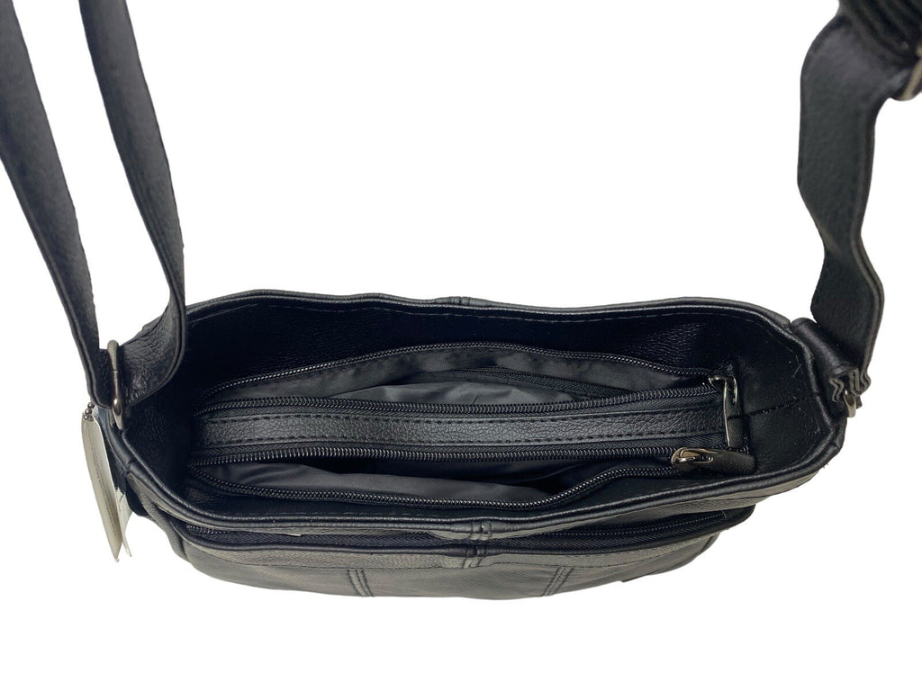 Lorenz Real Cow Hide Twin Top Leather Handbag Shoulder Bag Black