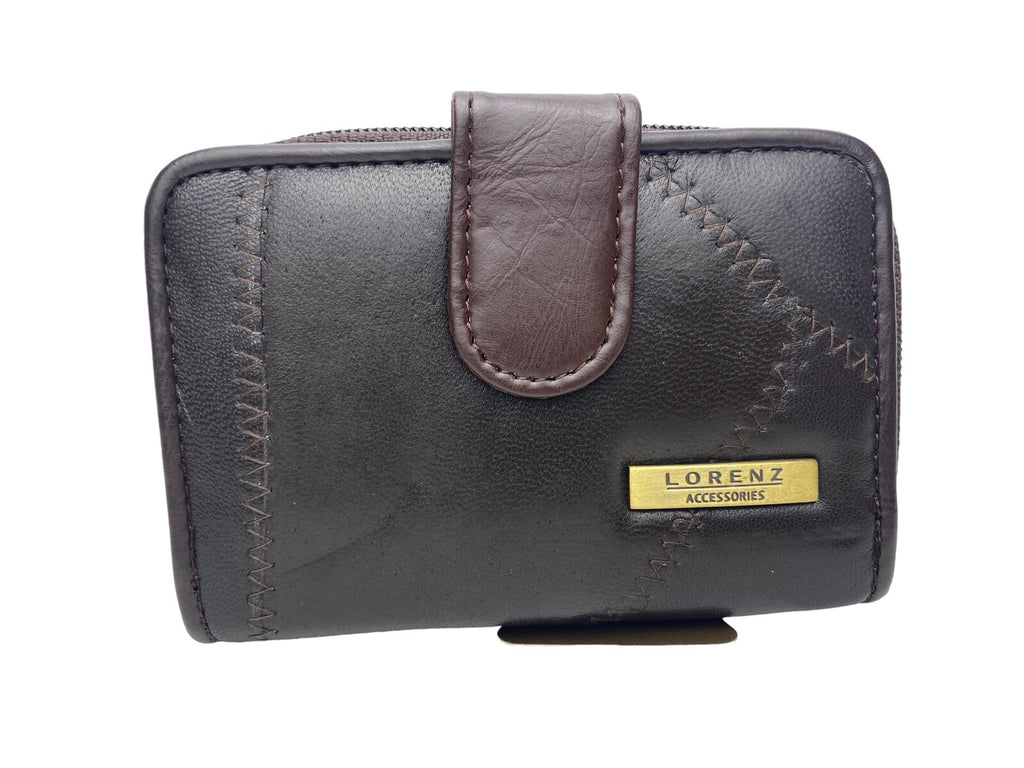 Lorenz Luxury Soft Leather Patchwork Twin Zip Round Purse Credit Card Wallet New