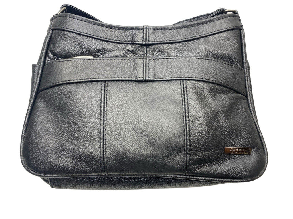 Lorenz Real Cow Hide Twin Top Leather Handbag Shoulder Bag Black