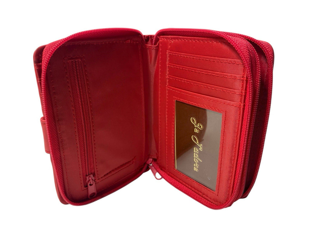 Je Tadore Patch Leather Bifold Purse Multiple Compartments and Slots Red New
