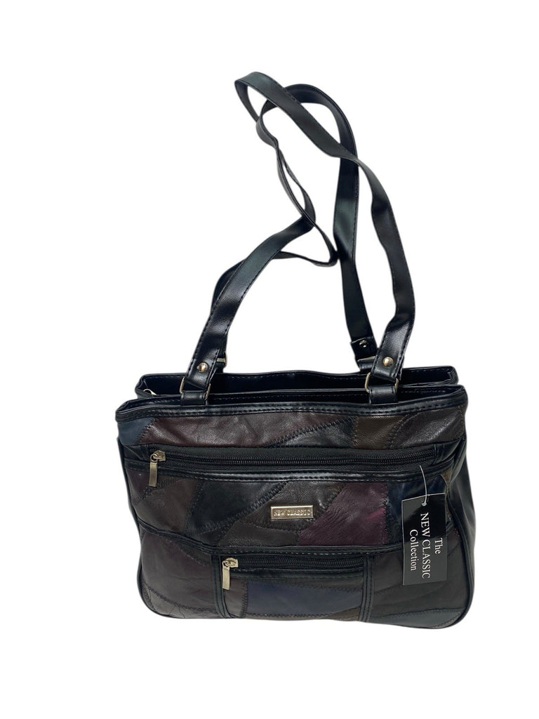 Ladies Womens Patchwork Leather Handbag Shoulder Bag Multiple Zipped New
