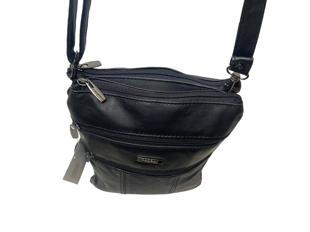 Lorenz Real Soft Leather Cross Body Shoulder Twin Section Travel Bag Black New