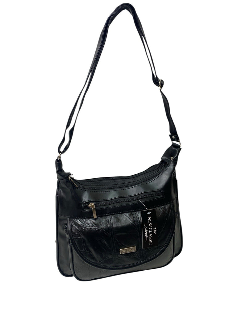 Ladies Womens Patchwork Leather Handbag Shoulder Cross Body Bag Multiple Zip