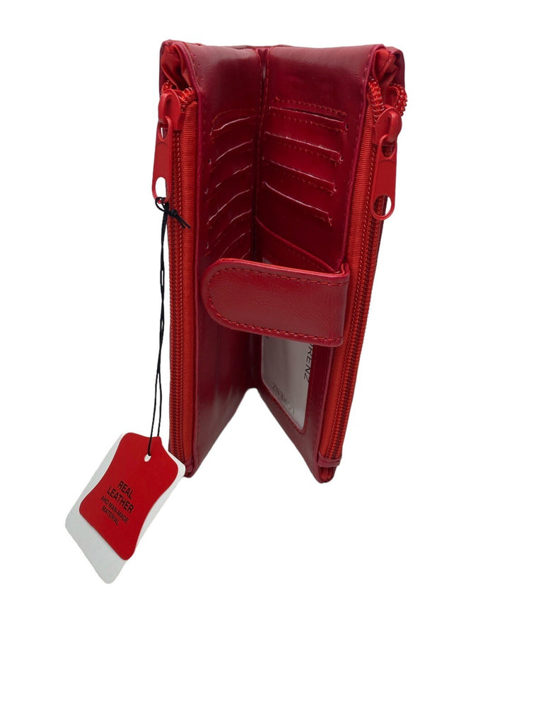 Lorenz Luxury Super Soft Patchwork Real Leather Purse Credit Card Holder Red