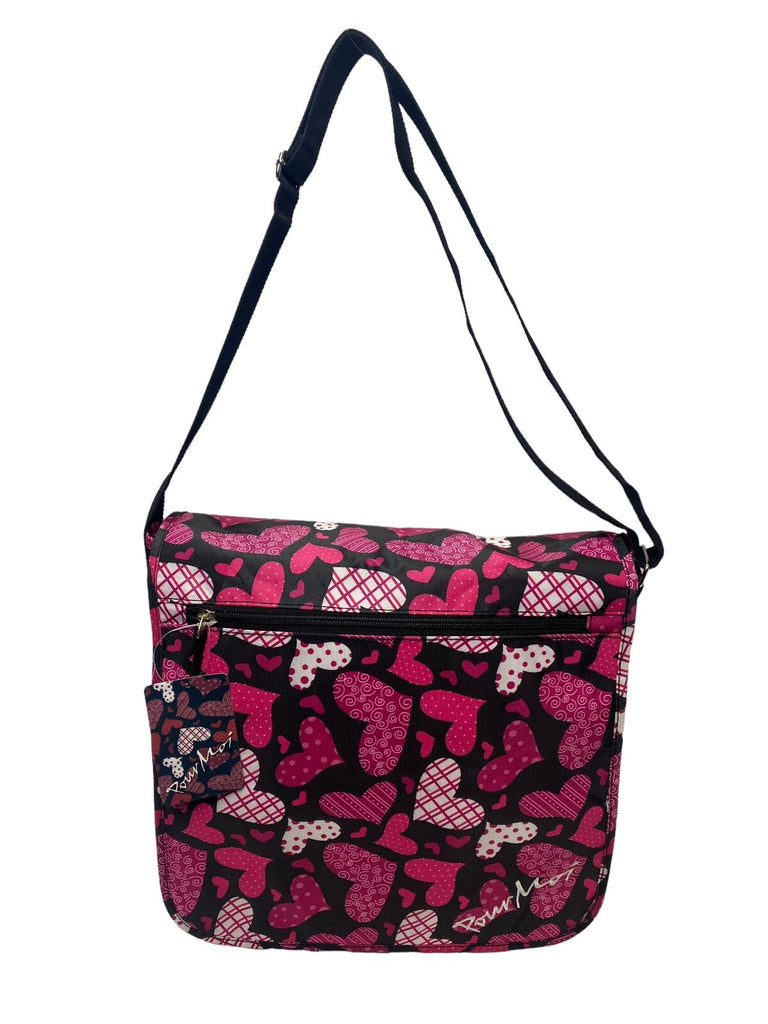 Pour Moi A4 Hearts Messenger Dispatch Bag School College Travel Satchel Black