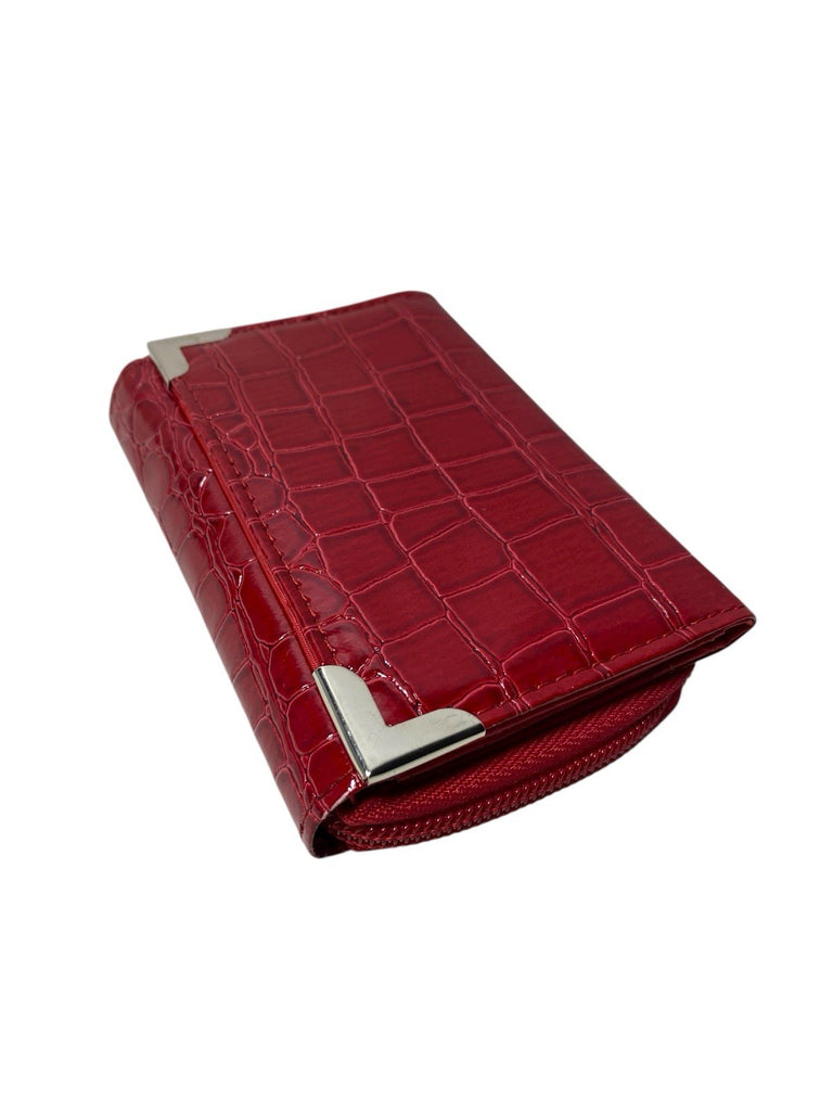 Fabretti Ladies Trifold Patent Croc Zip Around Coin Credit Card Notes Purse New