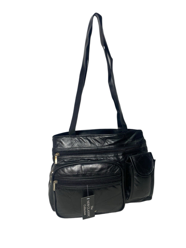 Ladies Womens Patchwork Leather Handbag Shoulder Bag Multiple Zipped New