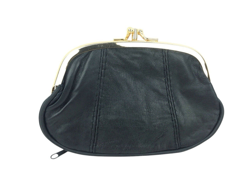 Ladies Soft Leather Large Triple Frame Clip Top Clasp Coin Purse Wallet Pouch