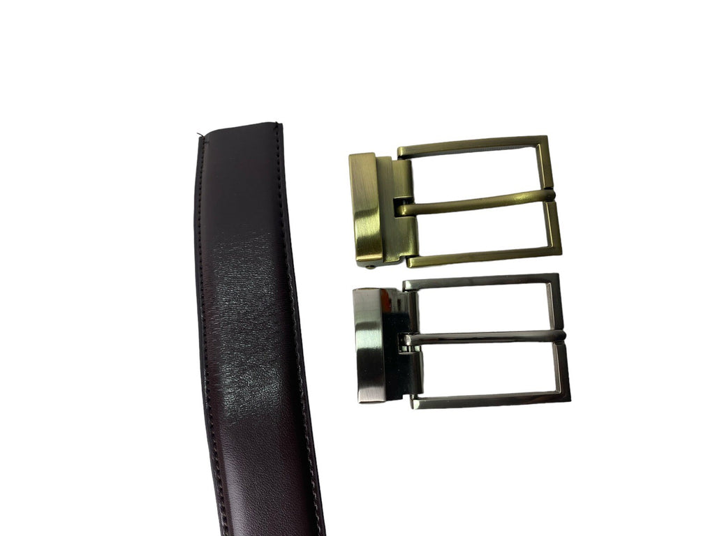 Ollys Mens Real Leather Reversible Belt With 2 Buckles Fits 28"- 42" Gift Box