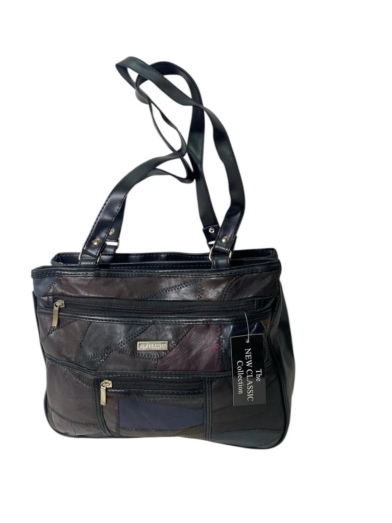 Ladies Womens Patchwork Leather Handbag Shoulder Bag Multiple Zipped New