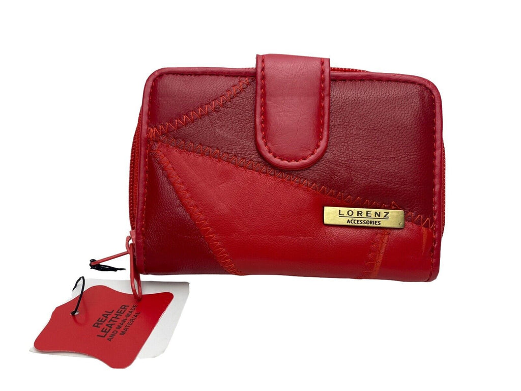 Lorenz Luxury Soft Leather Patchwork Twin Zip Round Purse Credit Card Wallet New