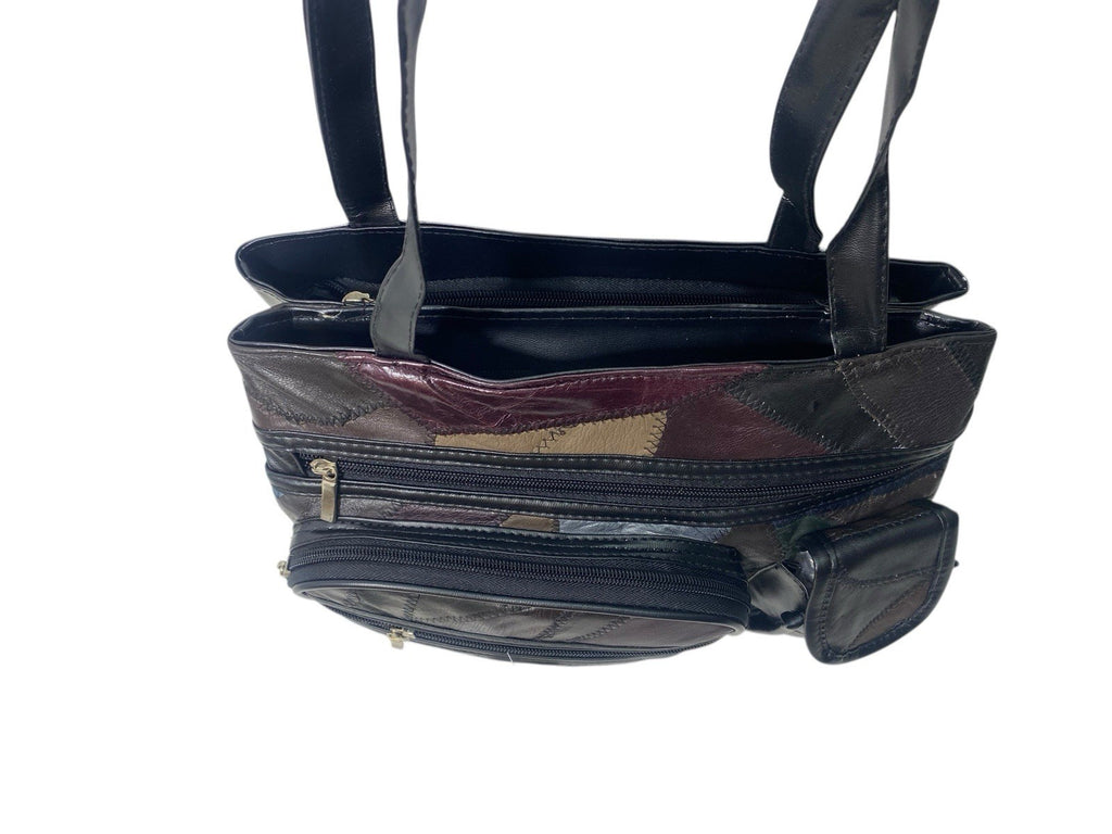 Ladies Womens Patchwork Leather Handbag Shoulder Bag Multiple Zipped New