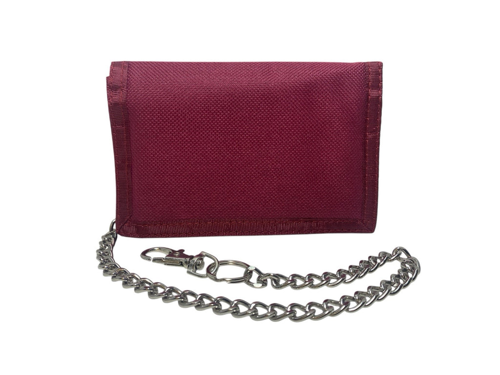 Lorenz Trifold Canvas Wallet Purse With Chain Coins Notes Credit Cards Burgundy