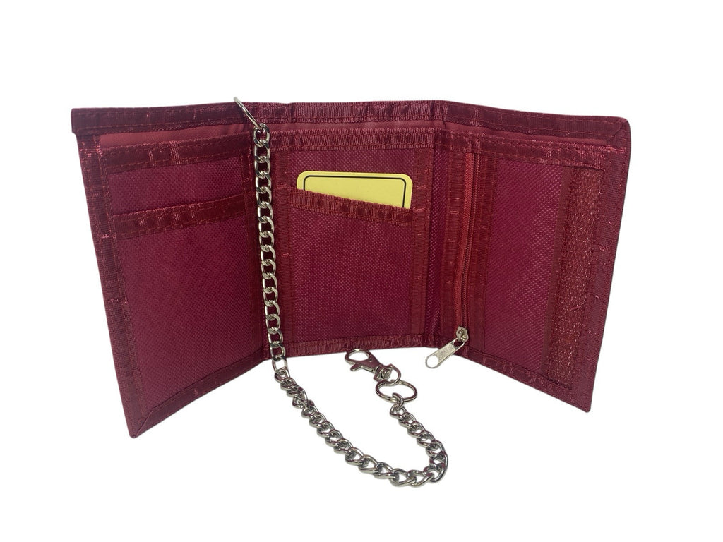 Lorenz Trifold Canvas Wallet Purse With Chain Coins Notes Credit Cards Burgundy