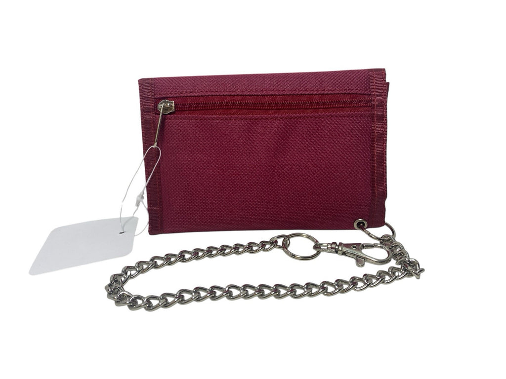 Lorenz Trifold Canvas Wallet Purse With Chain Coins Notes Credit Cards Burgundy